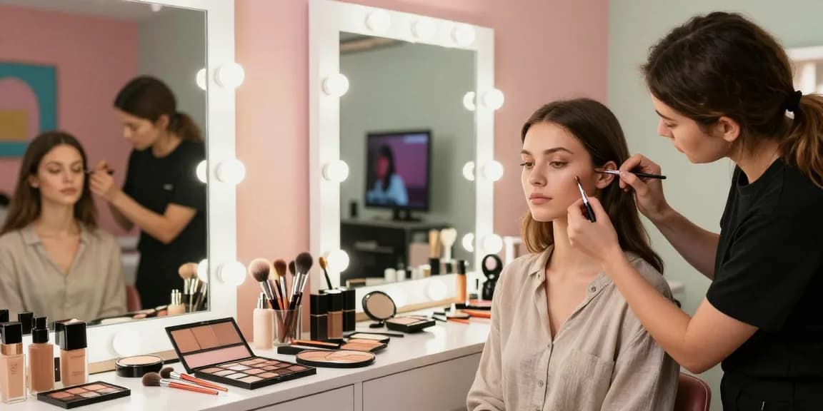 Trucco personalizzato in una sessione di bellezza con un artista professionista, enfatizzando la trasformazione.