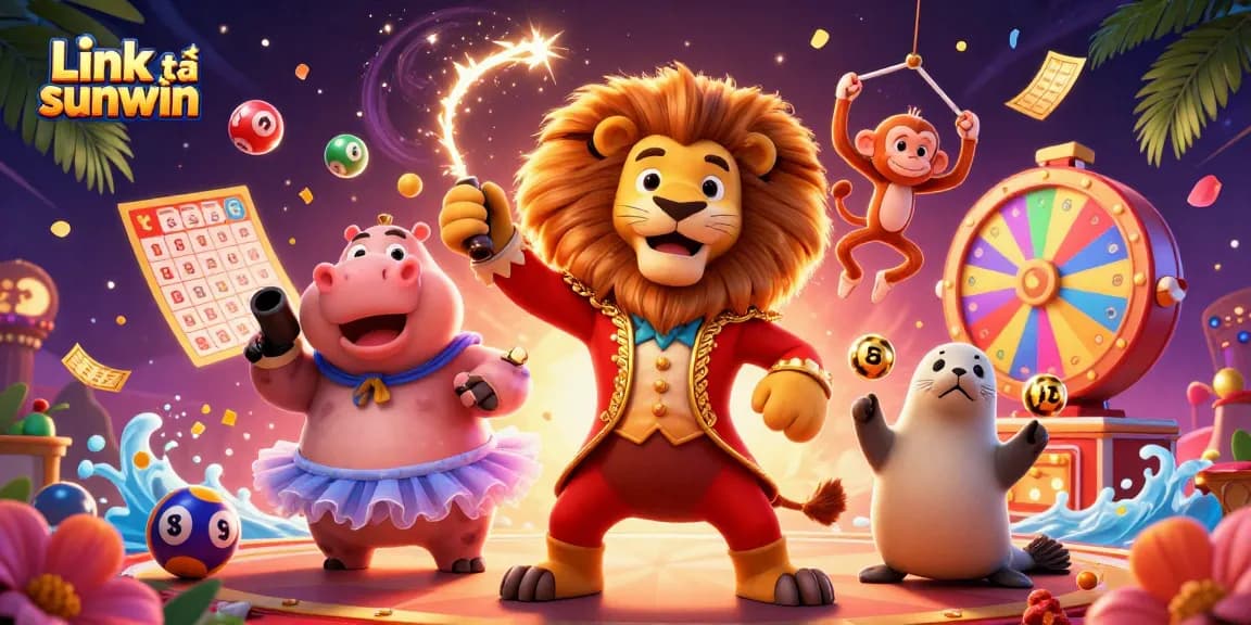 Experience the excitement of Link tải sunwin with vibrant casino-themed characters and elements in a lively scene.