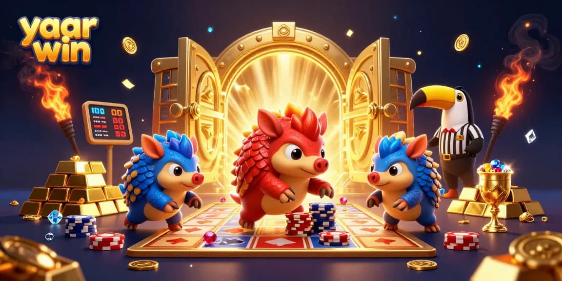 Engage in exhilarating casino action with "yaar win" pangolins competing under dazzling lights.