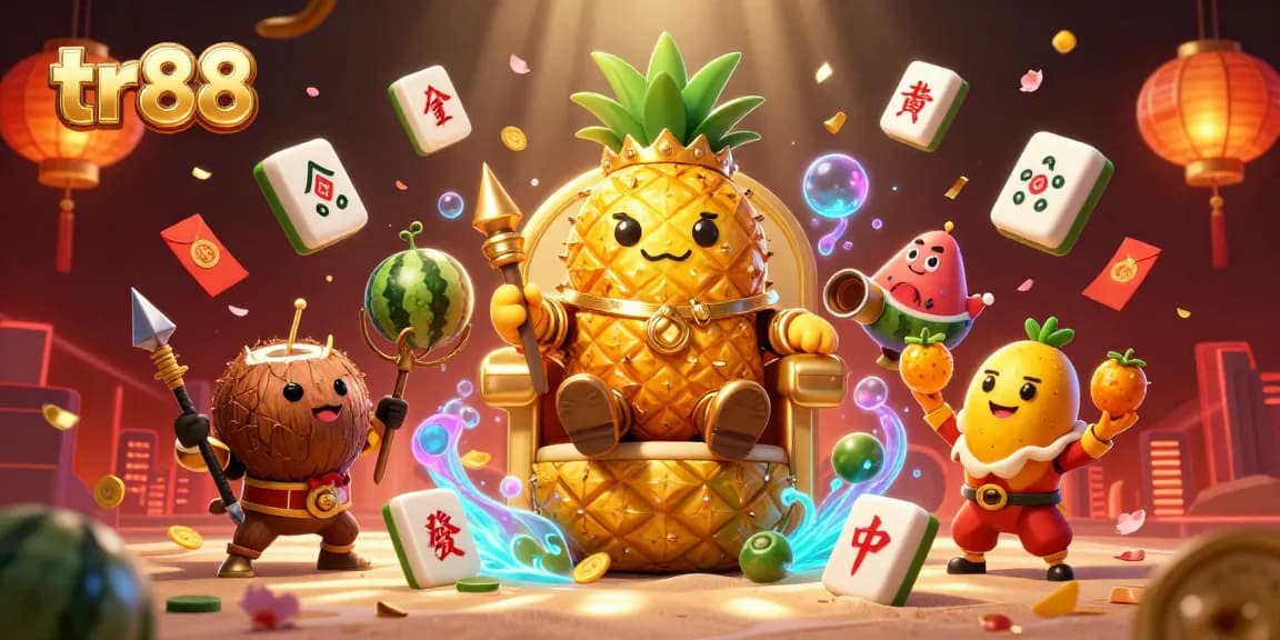Engage with tr88 in a vibrant 3D casino scene featuring playful characters and dynamic gaming elements.
