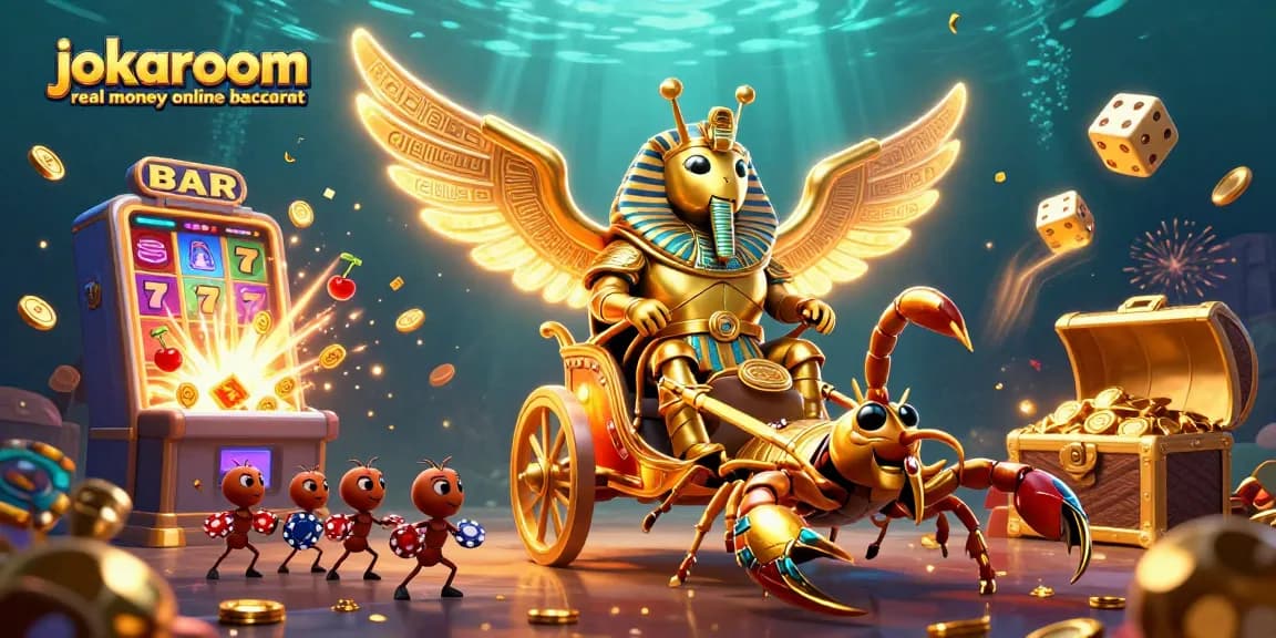 Experience the excitement of jokaroom real money online baccarat with this vibrant casino-themed illustration.