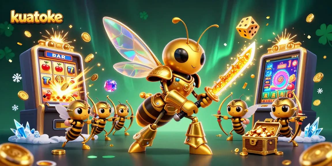 Engage with kuatoke's thrilling slot games as the golden hornet and bee archers celebrate jackpots and wins.