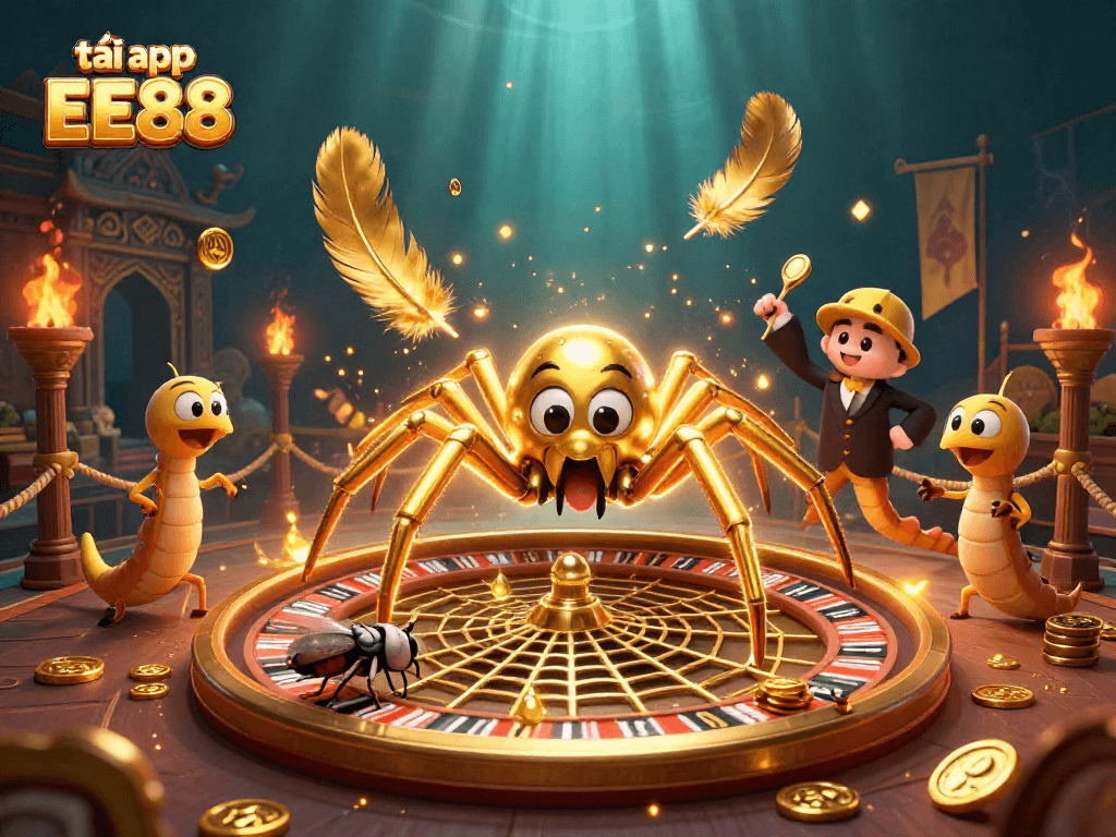 Place bets and win big with tải app EE88 in this vibrant casino-themed illustration.