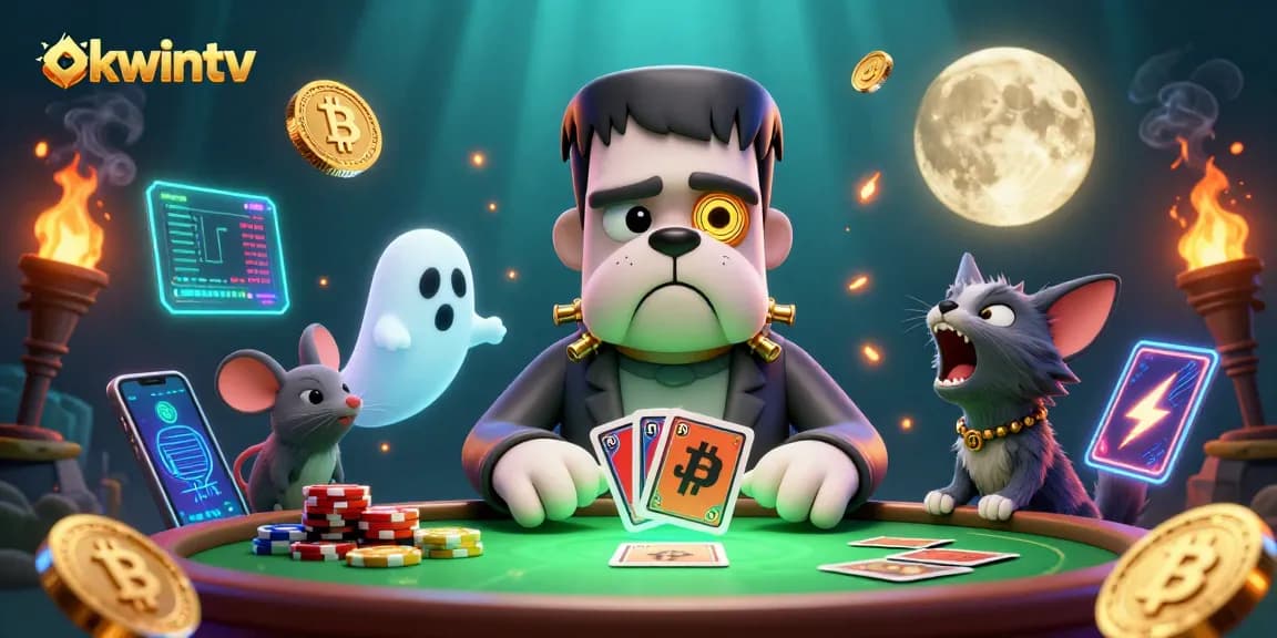 Experience thrilling gameplay at okwintv, featuring a 3D cartoon monster dealer in a spooky casino.