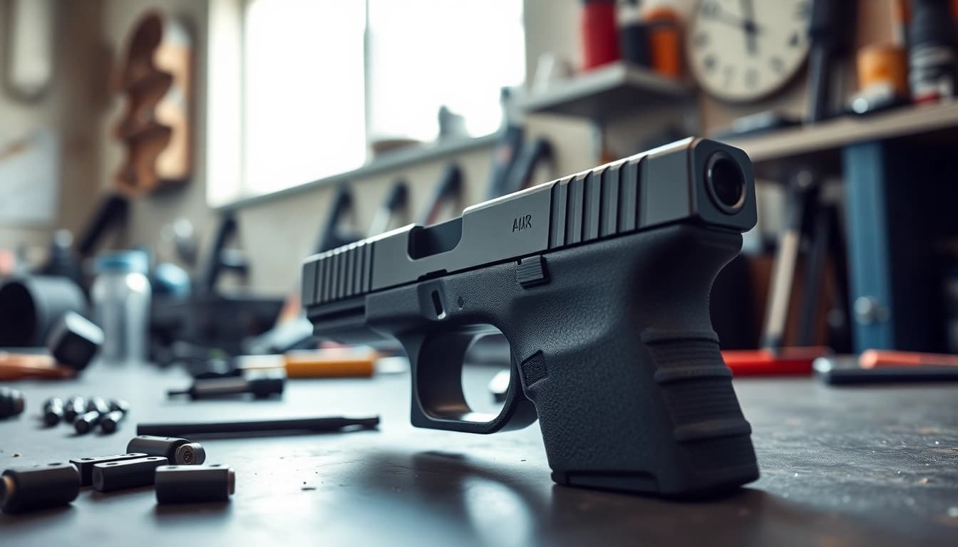 Showcasing the glock 17 slide oem in a precision-engineered workshop environment.