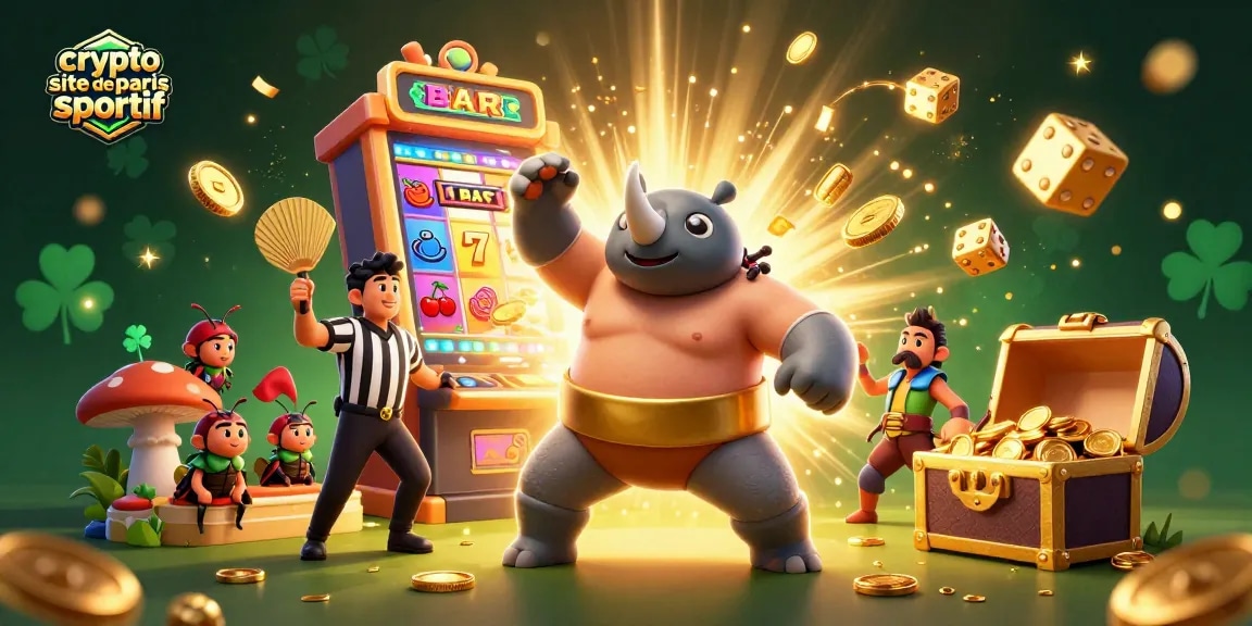 Les joueurs profitent d'un site de paris sportif en cryptomonnaie avec des personnages animés et des éléments de jackpot.