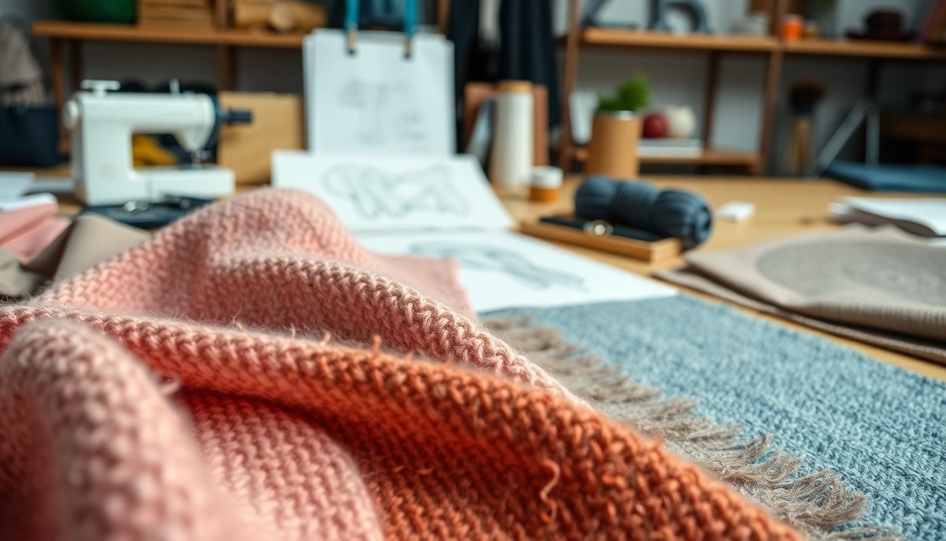 Explore the vibrant colors and textures of boucle stof in a textile design workspace.