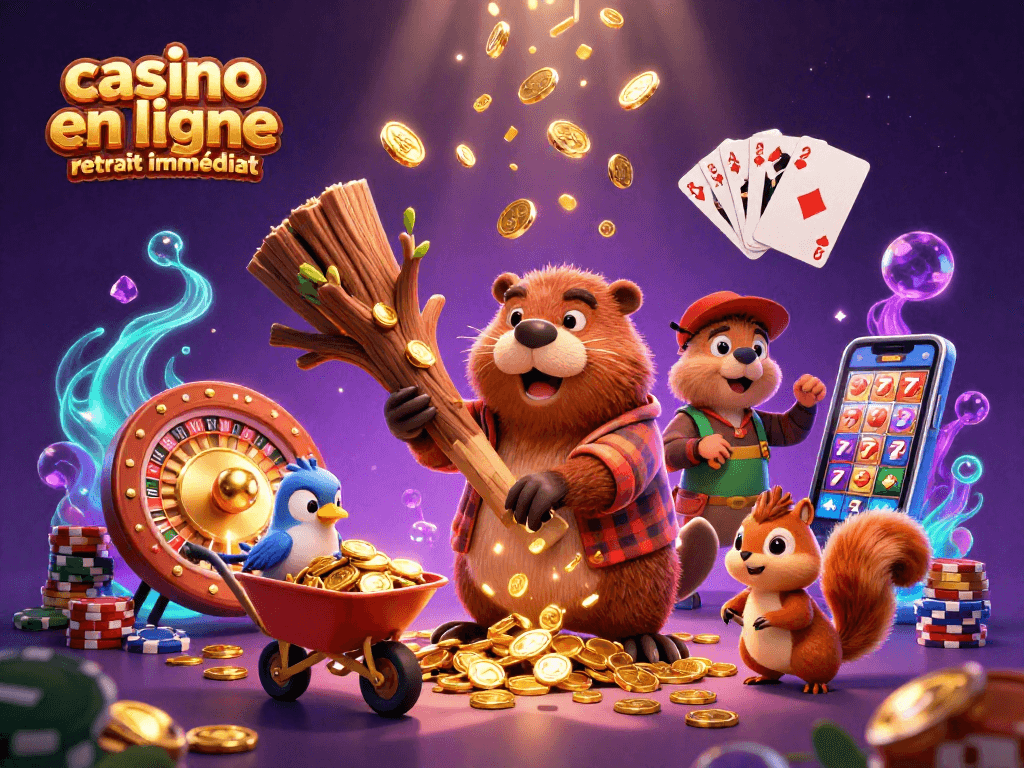 Jouez à des jeux de casino en ligne avec un retrait immédiat dans un monde magique où un castor coupe un arbre doré.