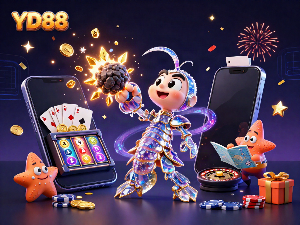 Experience thrilling gameplay at YD88 with vibrant slot games, golden coins, and festive atmosphere.