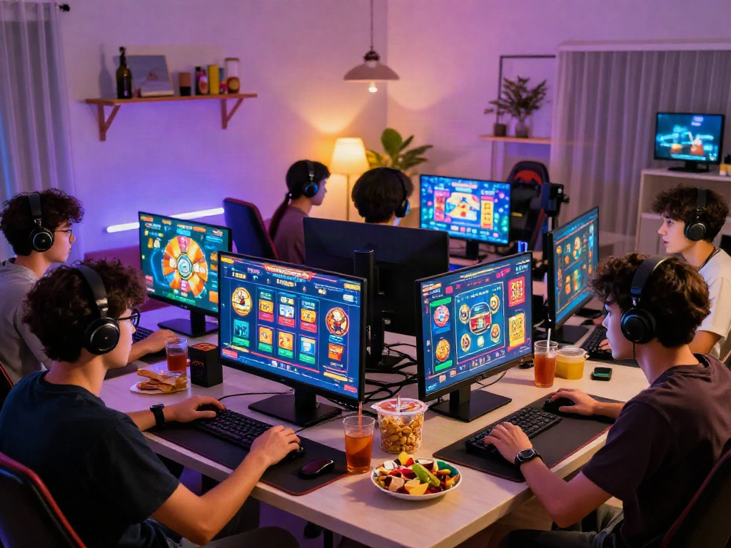 Excited players enjoying bandar ze togel online in a cozy gaming setup