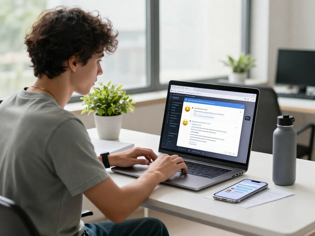 Engaging AI NSFW chat interaction on a laptop in a modern workspace.