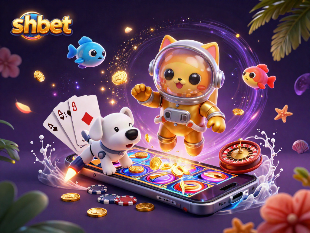 shbet slots adventure with an astronaut cat and robot dog amidst golden treasures in space