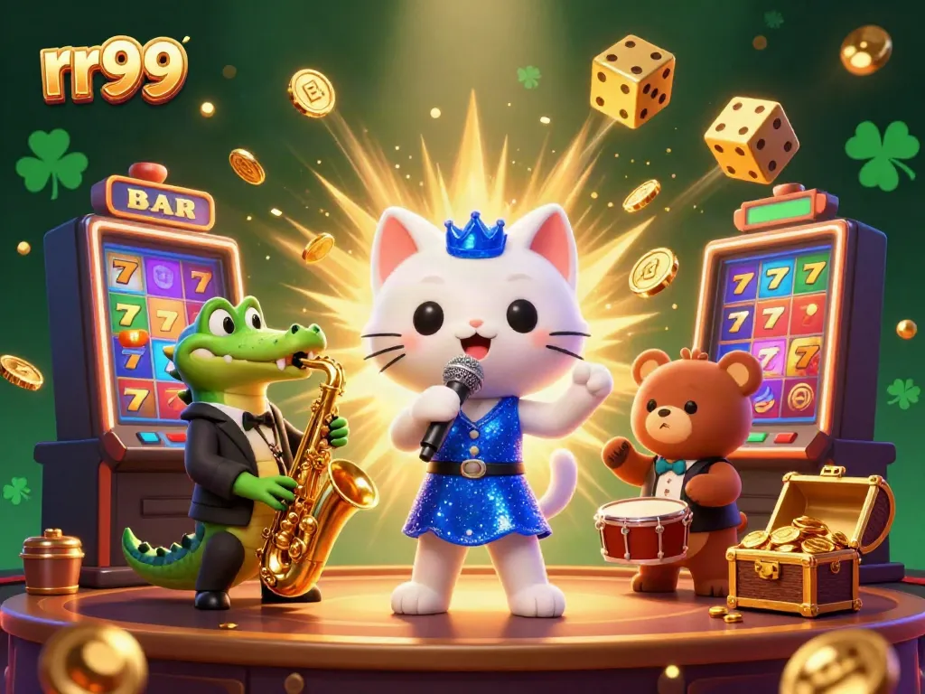 Experience excitement with rr99 at a dazzling casino scene featuring vibrant characters and gaming action.