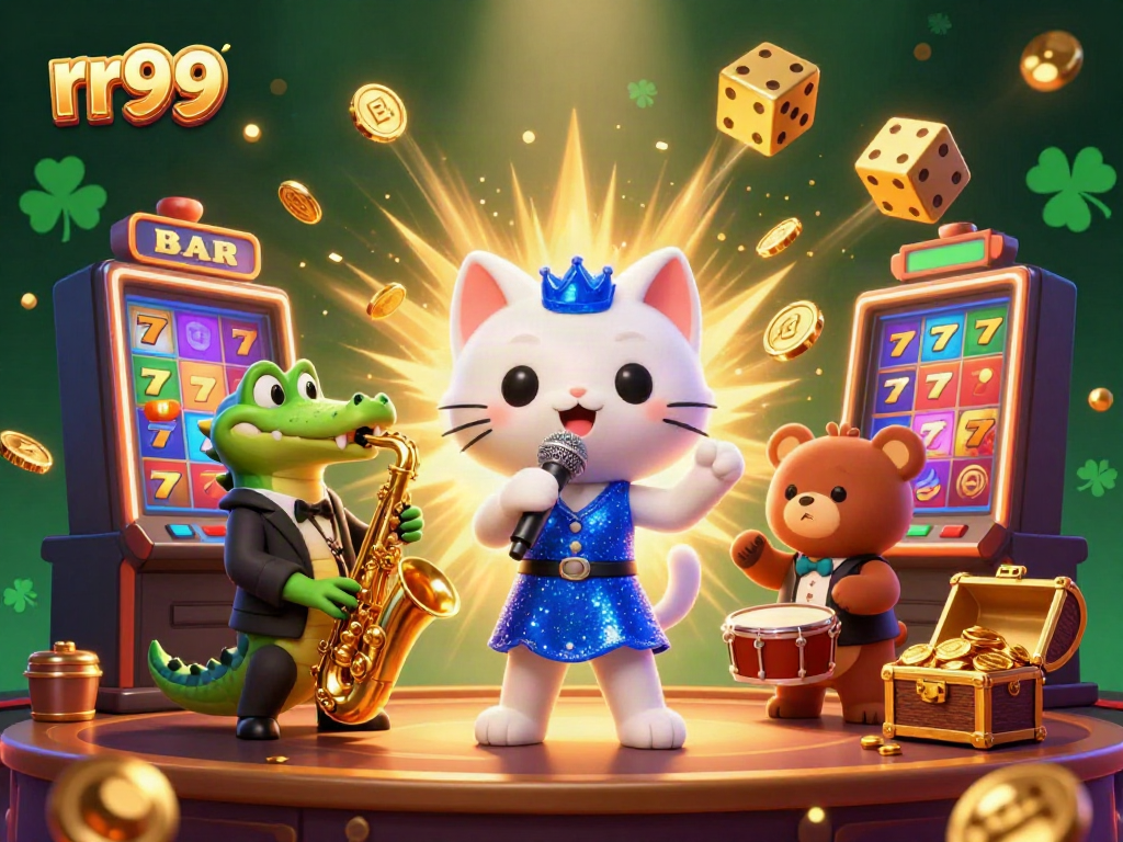Experience excitement with rr99 at a dazzling casino scene featuring vibrant characters and gaming action.