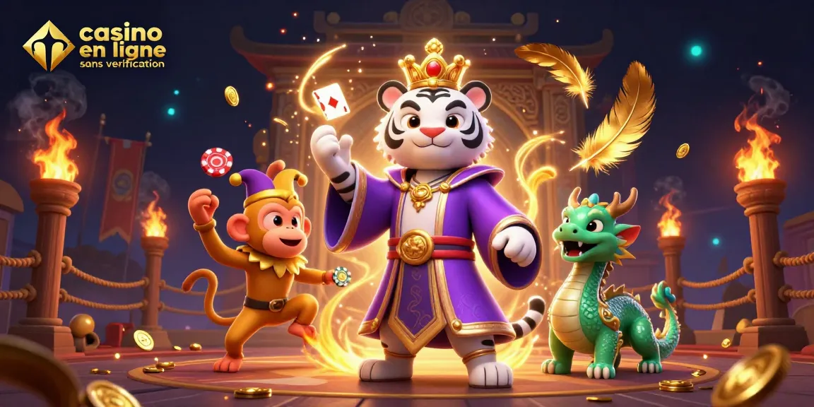 Plongez dans l'univers des jeux avec un casino en ligne sans vérification animé par un tigre élégant et un singe jongleur.
