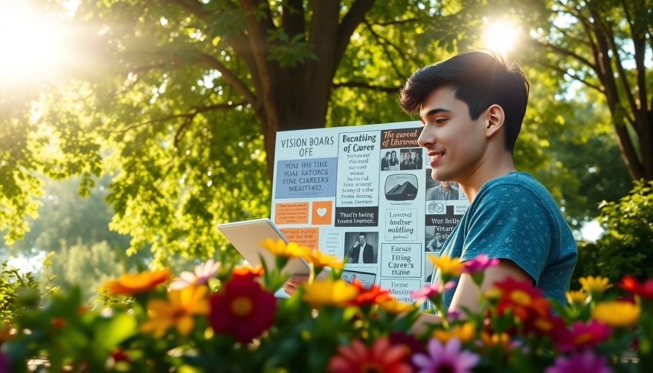 Young adult reviewing vision board to find my true Calling amidst nature.