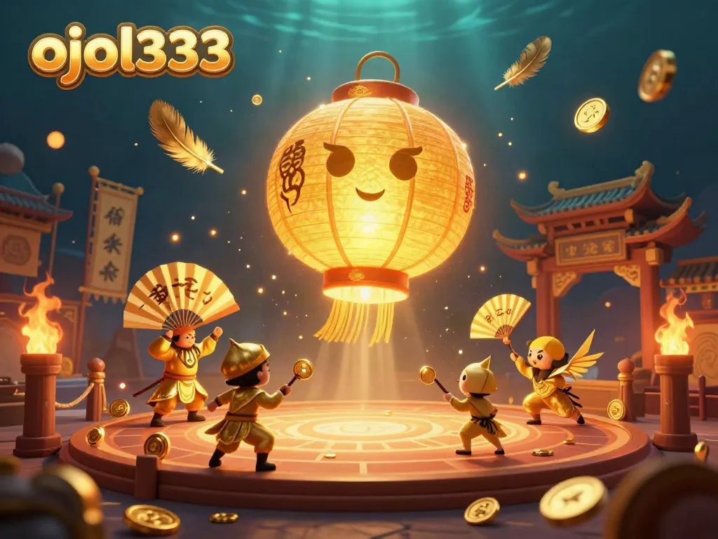Experience the thrilling action of ojol333 casino games with captivating golden lanterns and warriors.