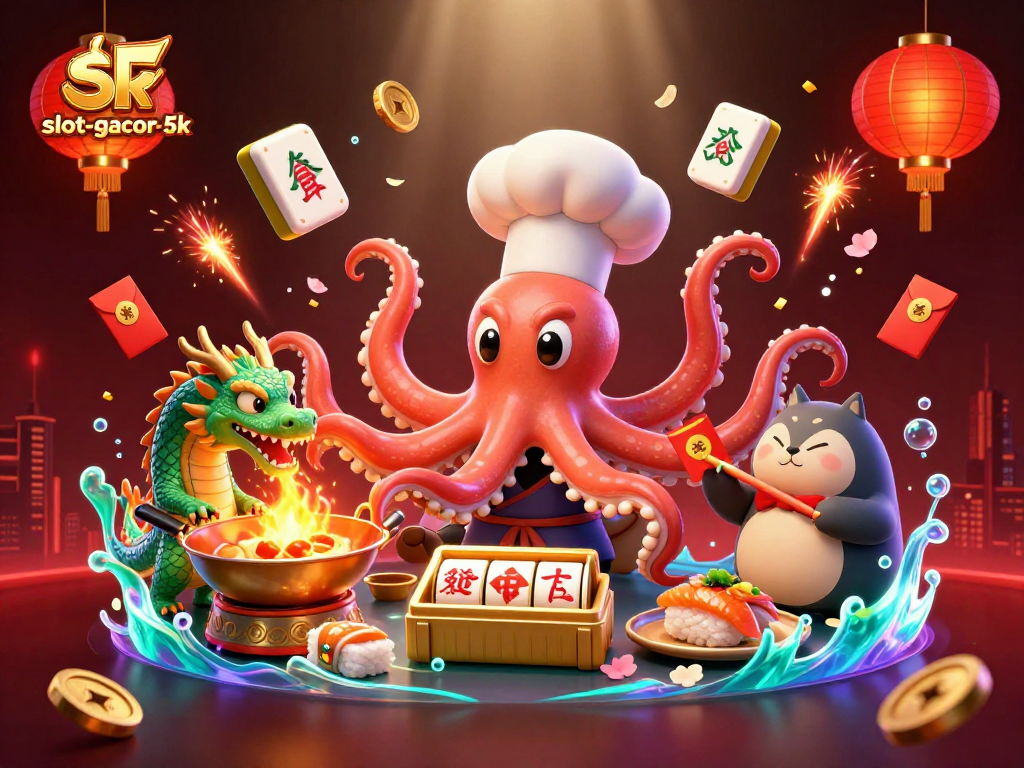 Spin to win with slot-gacor-5k, featuring vibrant characters and dynamic casino elements.