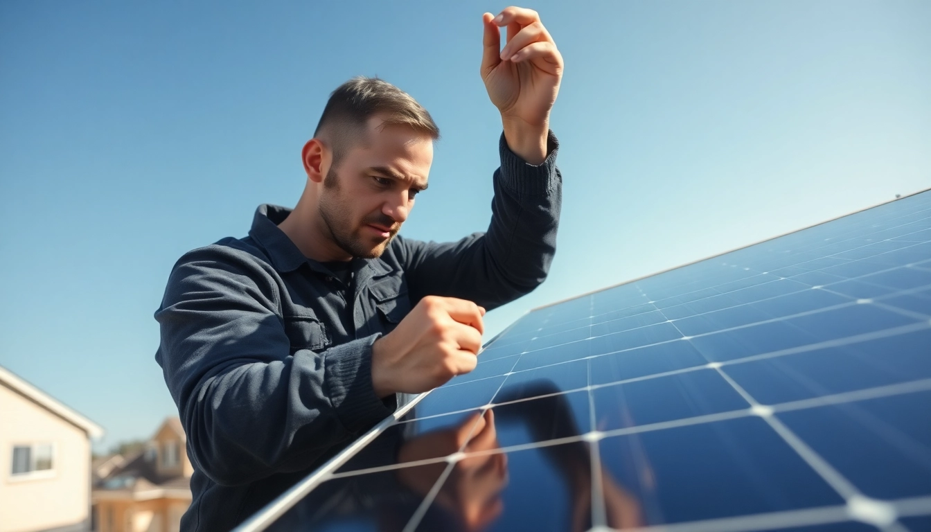 Efficient solar repair company New Jersey technician inspecting solar panels.