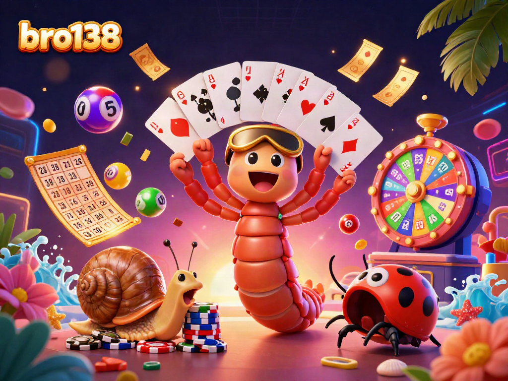 Engage with bro138's vibrant casino scene featuring lively characters and lottery elements for a thrilling experience.