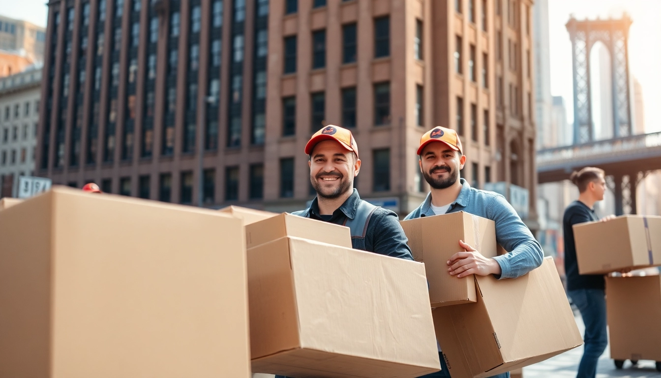 Moving companies brooklyn ny professionals assisting in a local move with teamwork and urban backdrop.