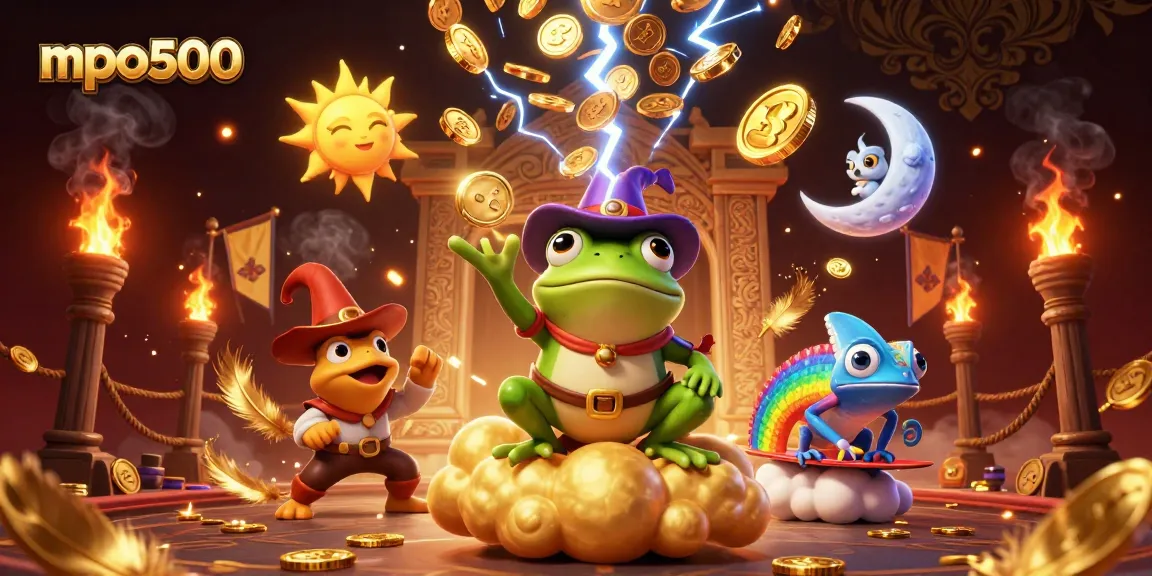 Experience the excitement of mpo500 with a magical storm of coins and vibrant characters in a gaming realm.