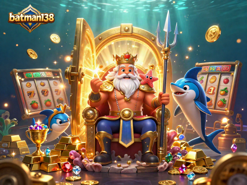 Experience the thrill of batman138 at an underwater casino with Neptune surrounded by treasures.