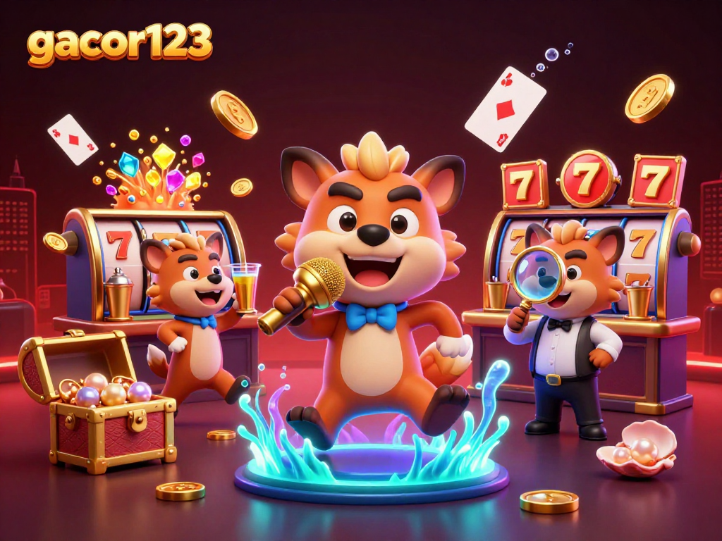 Engage with gacor123 for exciting online slot adventures featuring lively hyena characters and vibrant casino elements.
