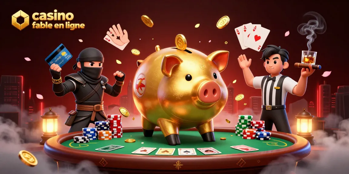 Image illustrant le concept de casino fiable en ligne avec un sumo et un ninja autour d'une table de poker.
