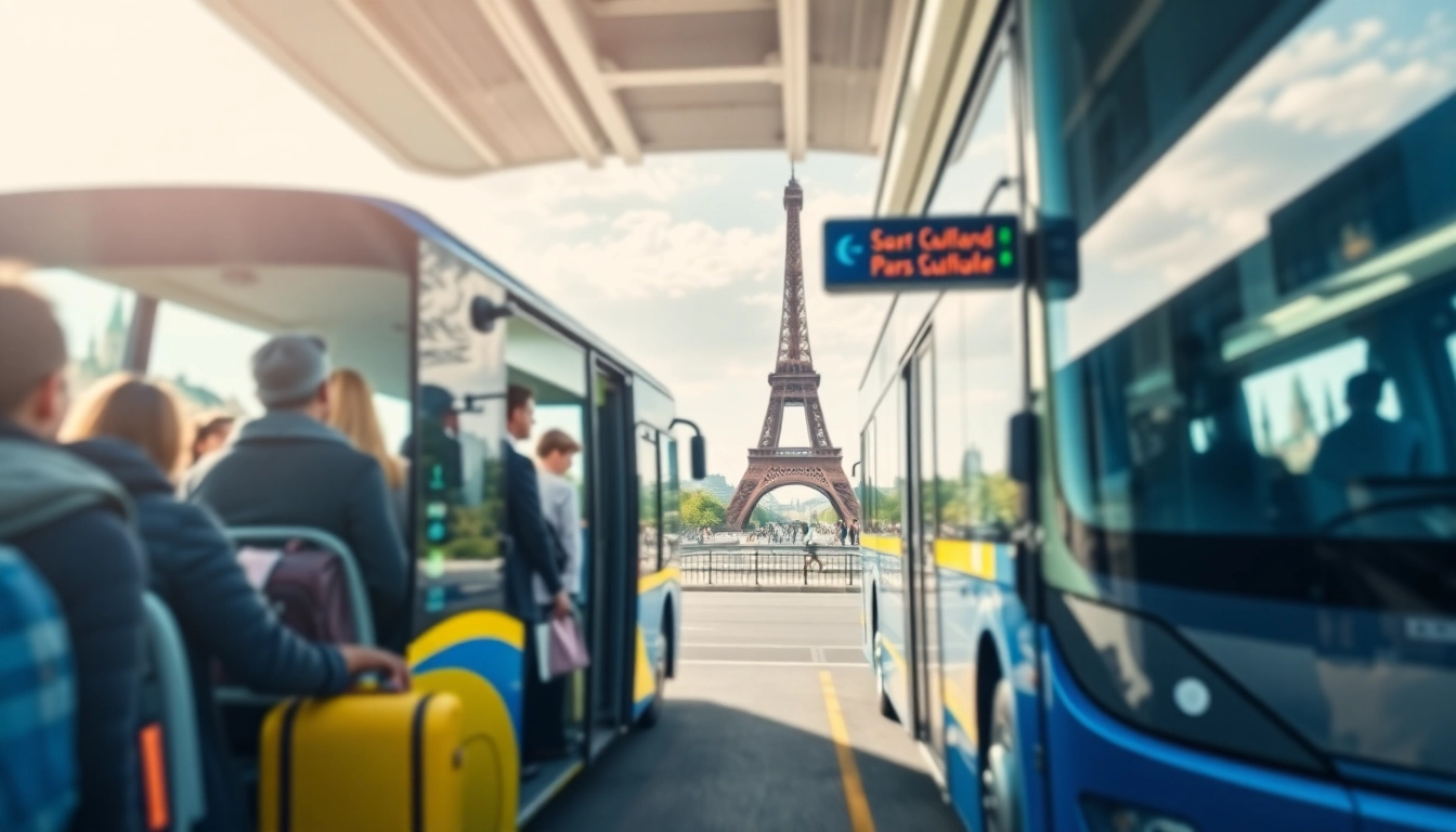 Shuttle bus transport from disneyland paris to airport with excited passengers ready to board.