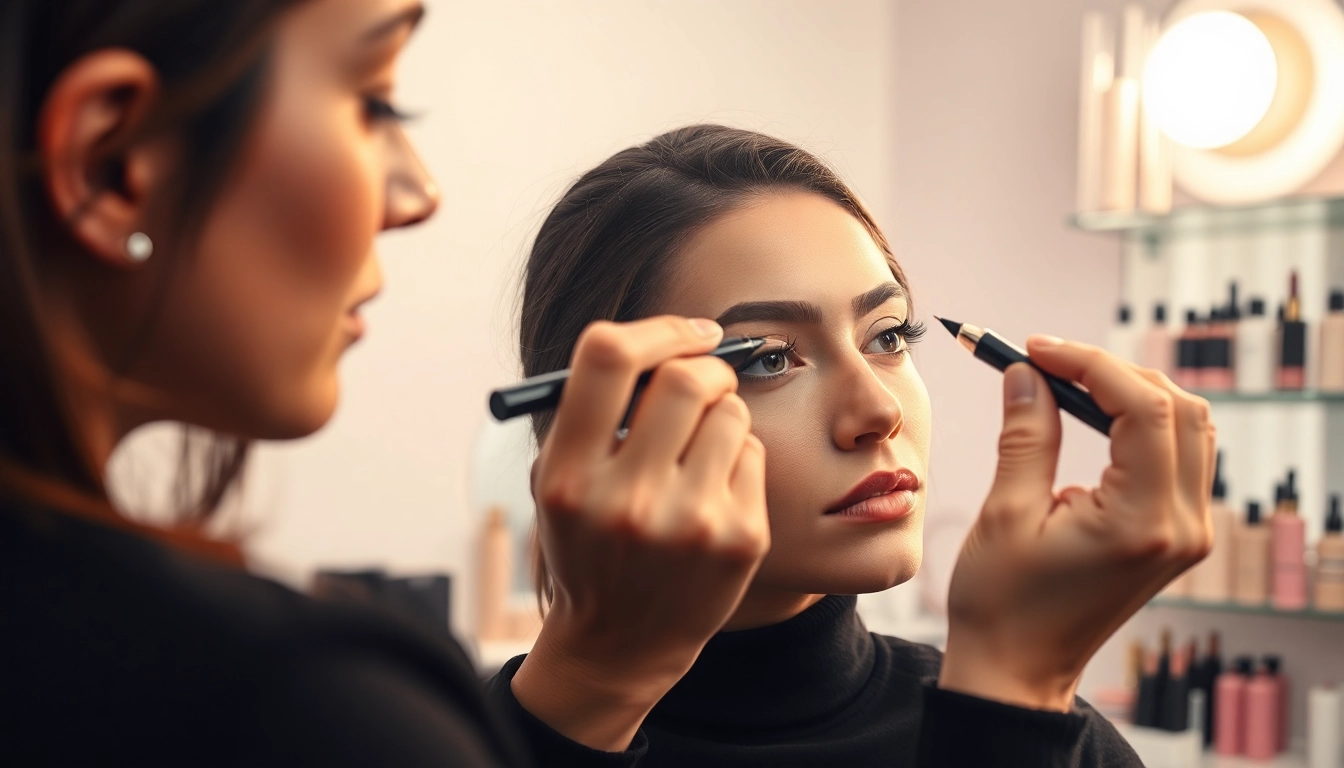 Enhance your brows with precision using a brow pen in a professional beauty setting.