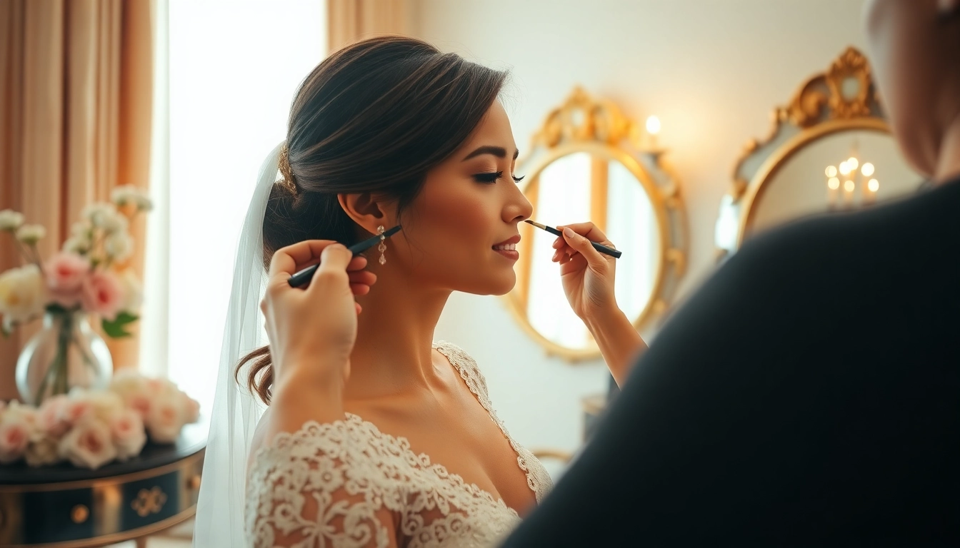 Dallas wedding makeup artist enhancing bride's look in elegant, softly lit space