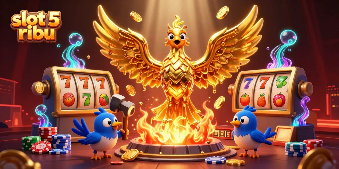 Spin the slot 5 ribu reels alongside a golden phoenix in a rich 3D casino scene.