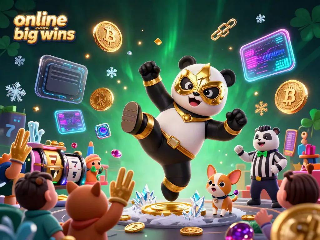 Experience thrilling online casino big wins with an action-packed scene of a panda wrestler and animal fans.