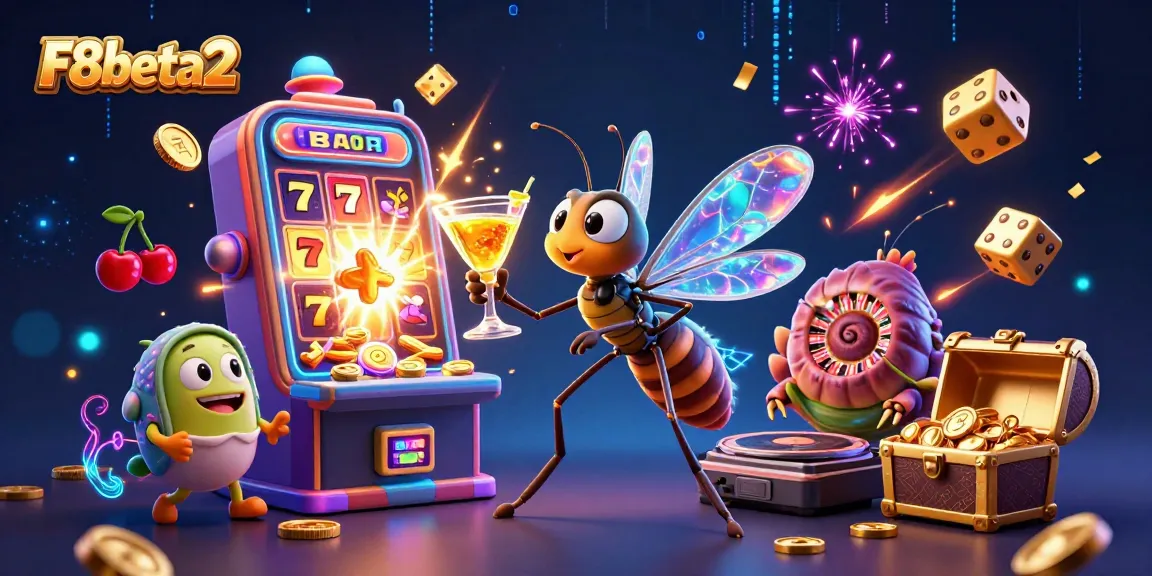 Spin jackpots with F8beta2 where cartoon characters and golden elements create a vibrant casino scene.
