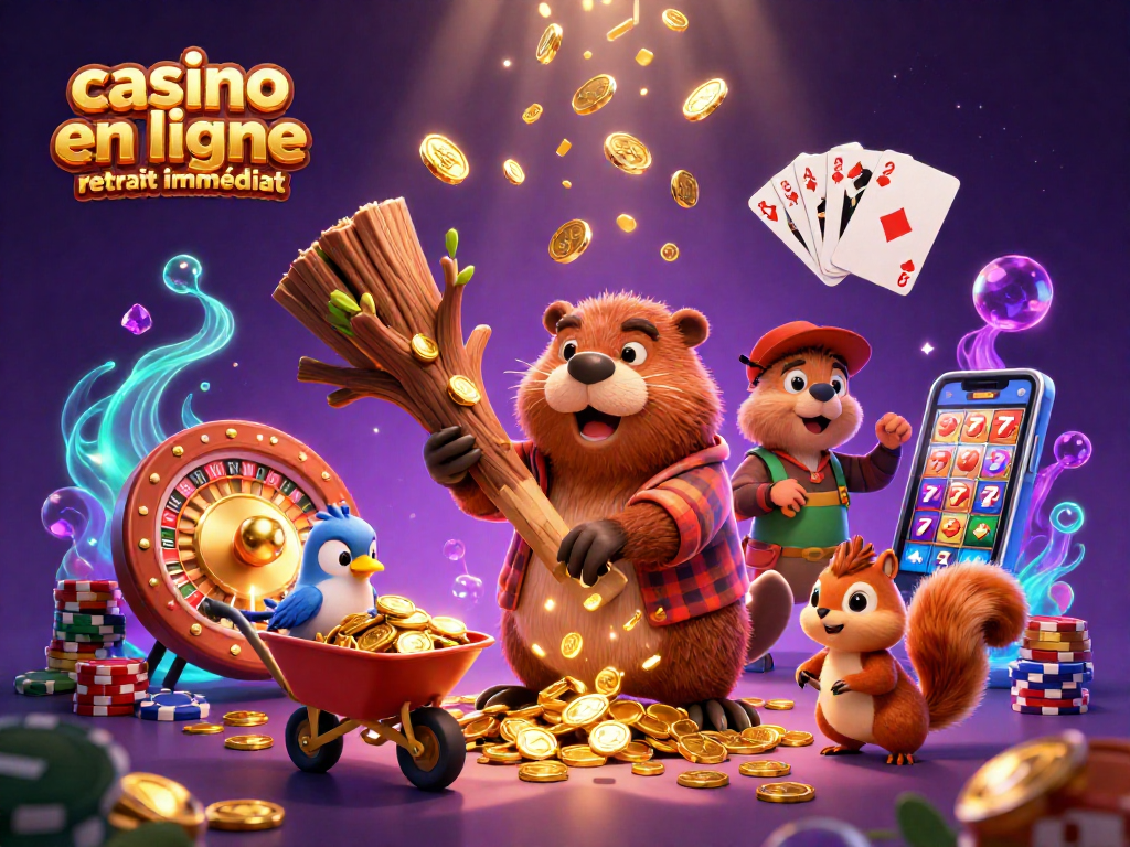 Jouez à des jeux de casino en ligne avec un retrait immédiat dans un monde magique où un castor coupe un arbre doré.