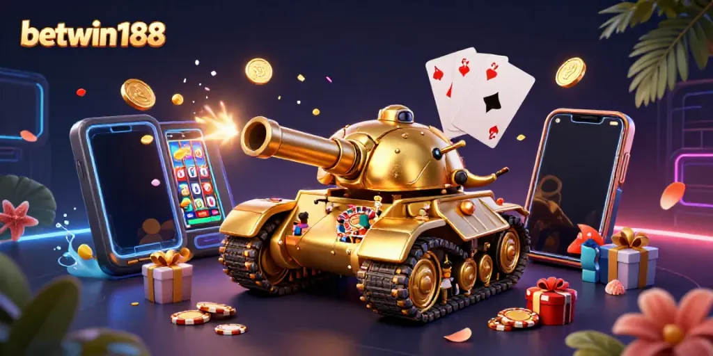 Jelajahi keseruan permainan di betwin188 dengan tank keong emas raksasa dan berbagai elemen permainan yang menggembirakan.