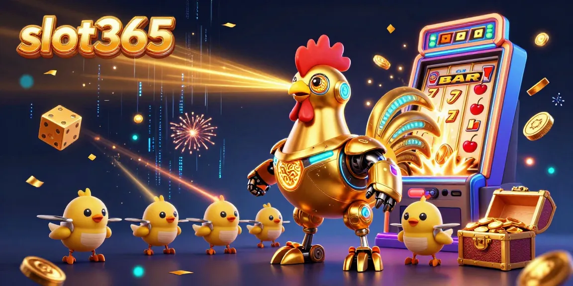 Experience thrilling jackpots at slot365 with unique games featuring golden rooster robots and vibrant casino elements.