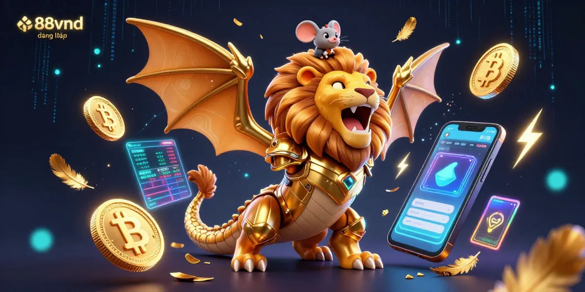 Join the thrilling action at 888vnd đăng nhập with a vibrant scene showcasing a chimera and crypto elements.