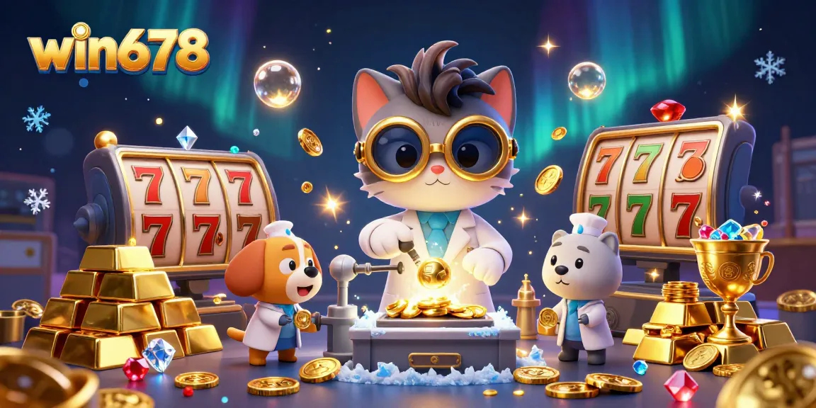 Experience the excitement of win678's slots with a vibrant, dynamic casino scene.