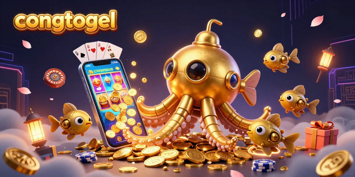 Engage with congtogel through a colorful slot game scene featuring a golden kraken and dynamic gambling elements.