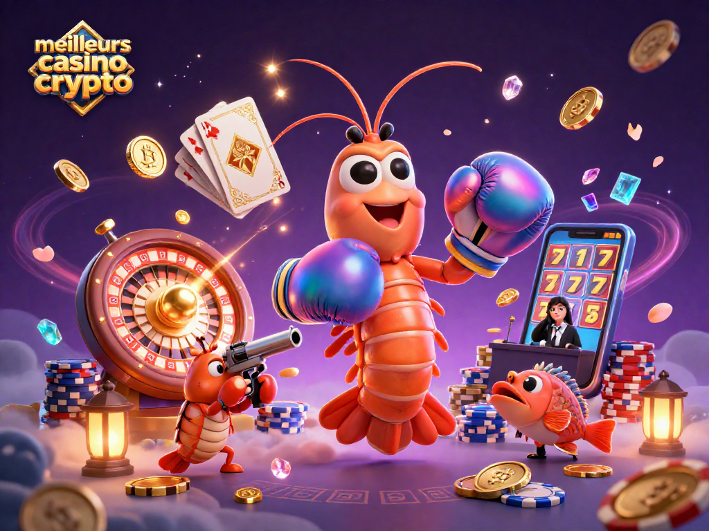 Profitez des meilleurs casinos crypto avec une ambiance festive et immersive, représentée par des personnages animés.