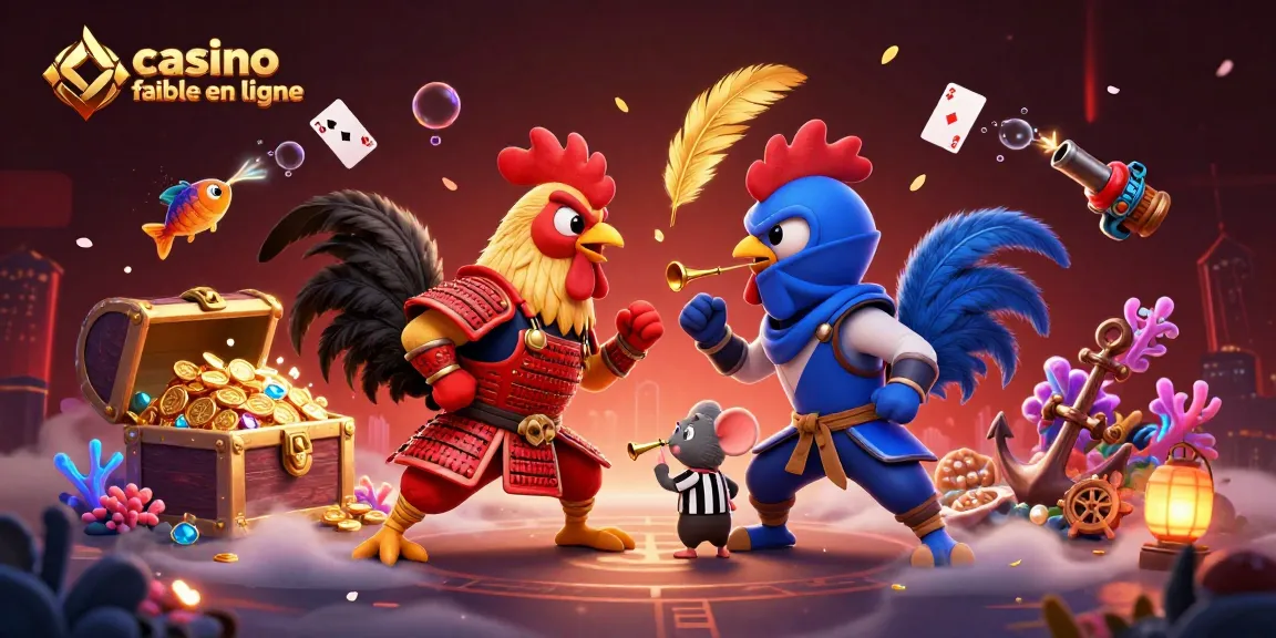 Affrontez des coqs de combat dans un casino fiable en ligne, avec des éléments de jeu captivants.