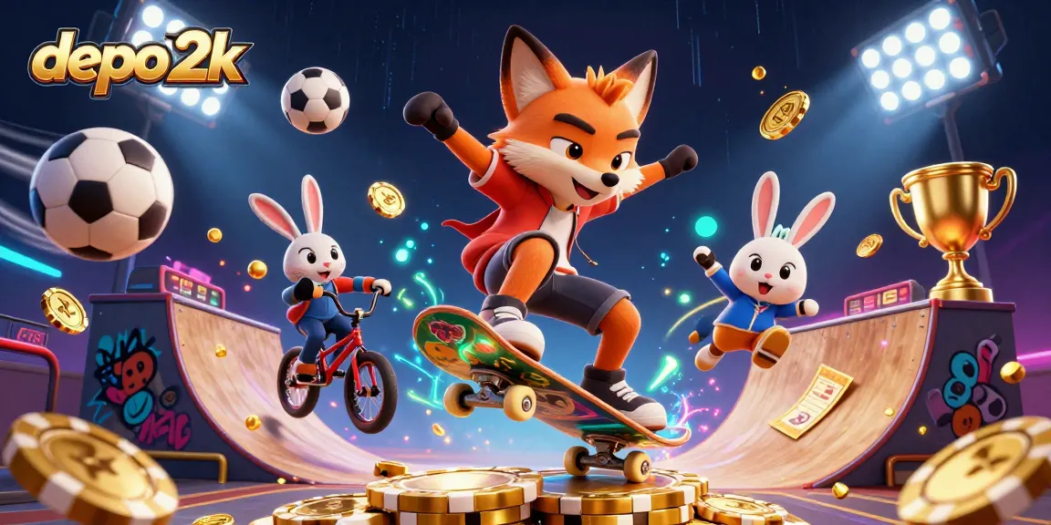 Mainkan permainan slot dan tarik keuntungan dengan depo 2k yang praktis dan cepat, sambil beraksi dengan karakter menarik dalam ilustrasi 3D.