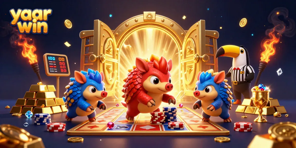 Engage in exhilarating casino action with "yaar win" pangolins competing under dazzling lights.