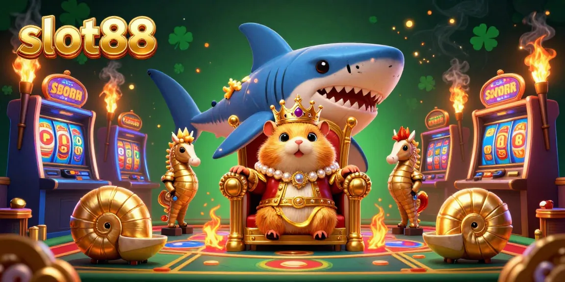 Engage with slot88's casino world featuring a golden hamster king and dynamic game elements.