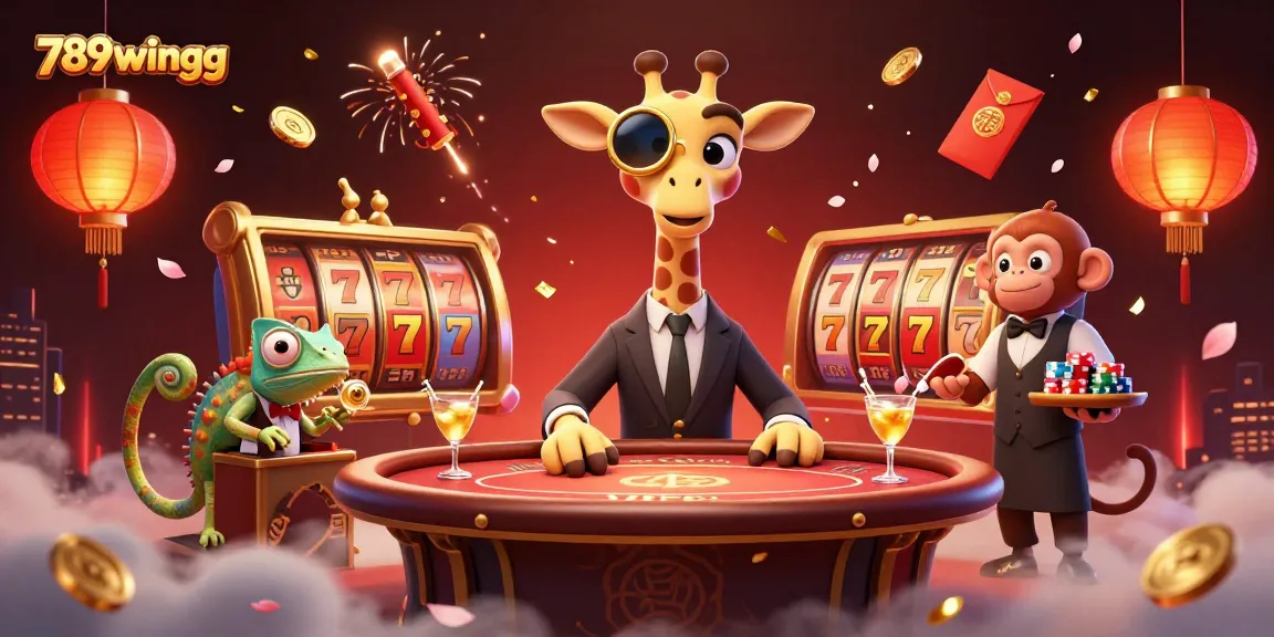 Experience vibrant gaming action at 789wingg with a high-roller giraffe showcasing luxurious casino vibes.
