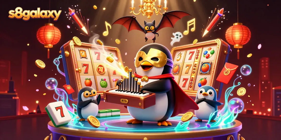Experience excitement with S8galaxy's dynamic slot games featuring golden coins, reels, and characters.