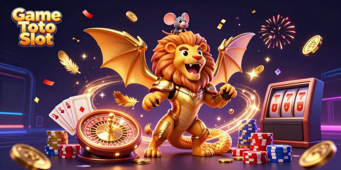 Ikon permainan Game Toto Slot dengan makhluk chimera dan elemen kasino yang ceria.