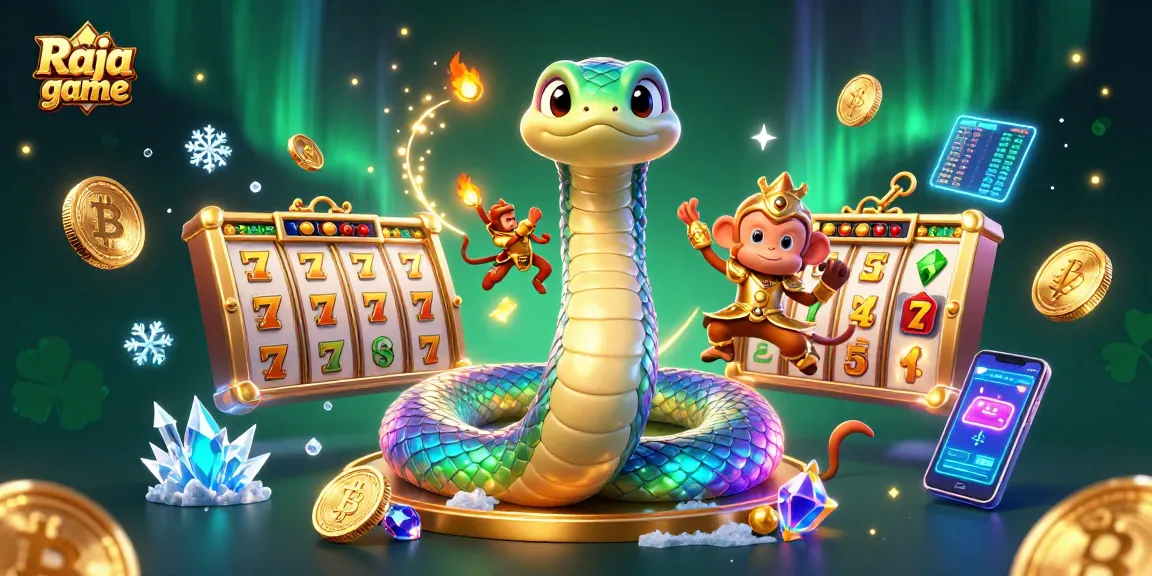 Engage with Raja game by spinning thrilling slot reels and winning jackpots in this colorful gaming illustration.